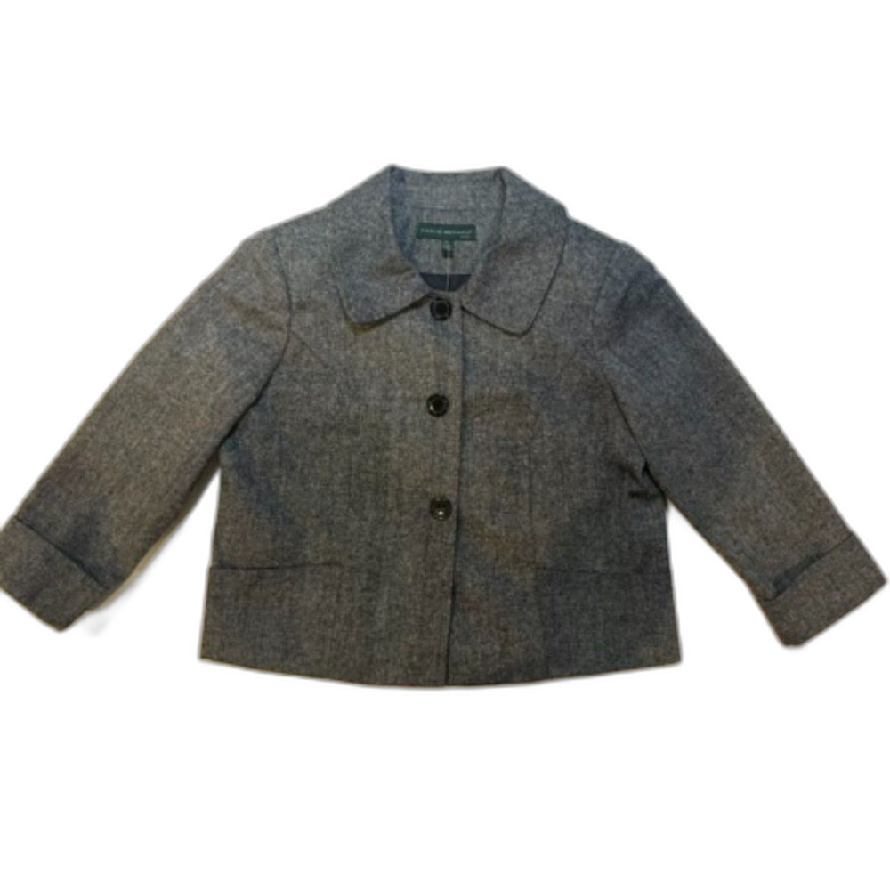 Harve Benard Cropped Tweed Blazer Jacket Petite Large PL Gray Wool Blend